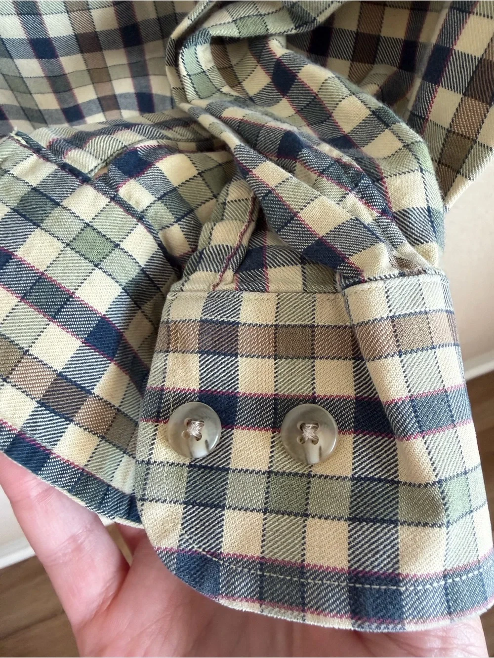 Viyella Vintage Cotton Wool Plaid Button Down Shirt Size L Green Brown Mens - Picture 8 of 13